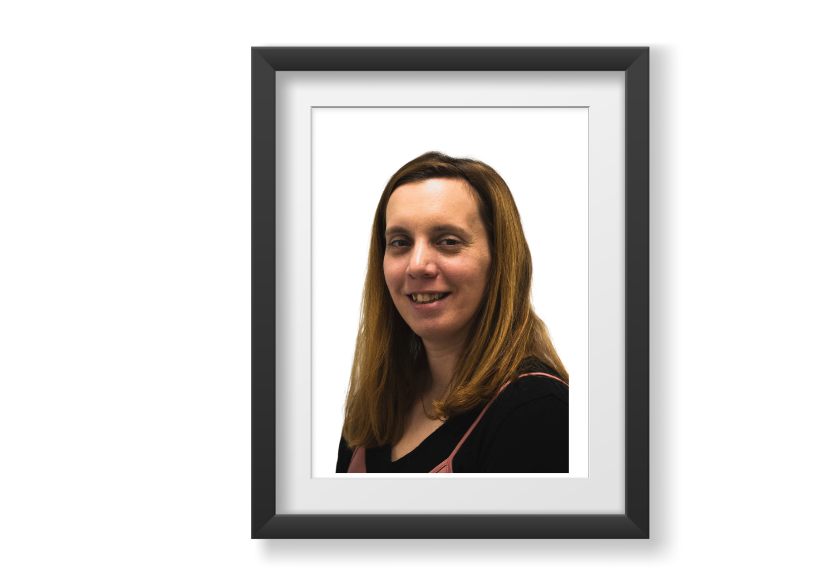 Ashley is a Caucasian woman in her early 30s with mid-length light brown hair that falls just past her shoulders, often styled in a simple, effortless way.