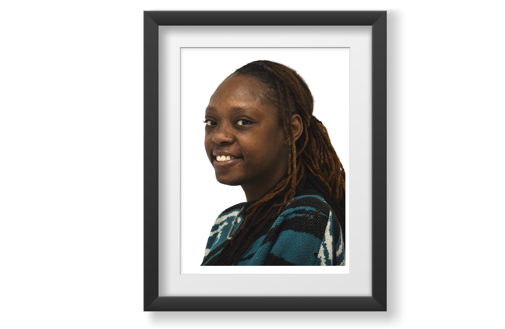 Ikeah is a young African American (Hazelnut skin tone) female with brown eyes and dark brown hair with some starting to turn grey, normally wearing it straight with a side part or in its natural curly state.