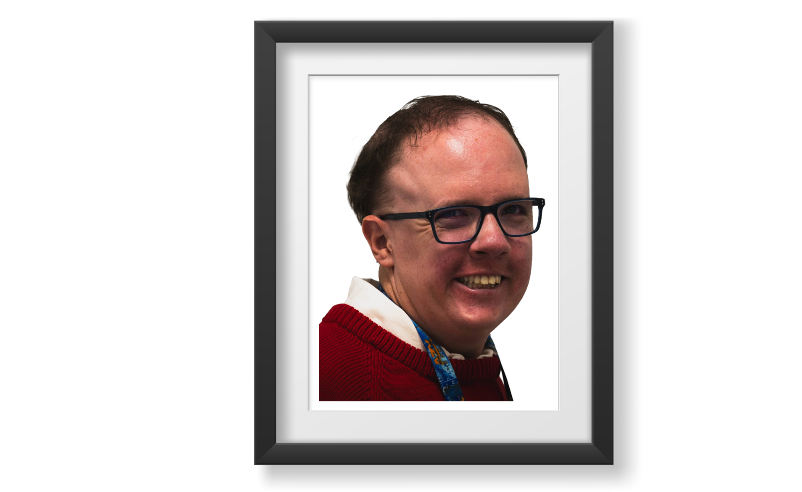 Michael is a white Caucasian male with black glasses, blue eyes, and brown hair.