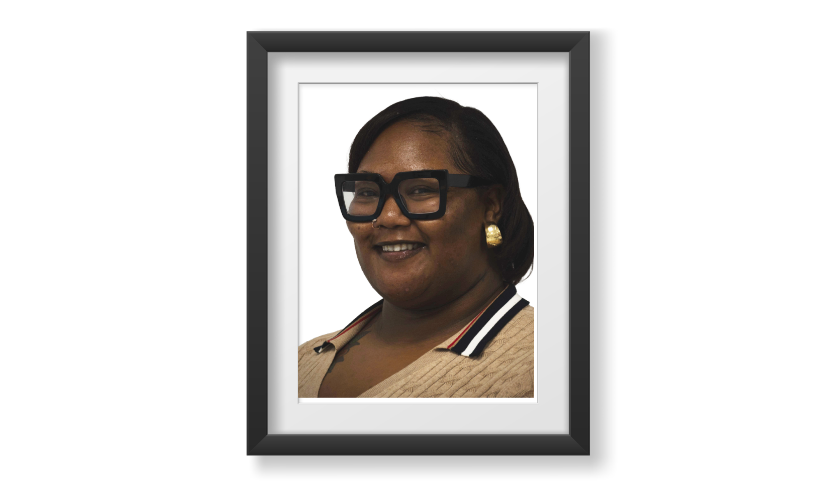 Tyahanna is a curvaceous African American female, dark brown shoulder length hair, with brown eyes and black square face glasses.